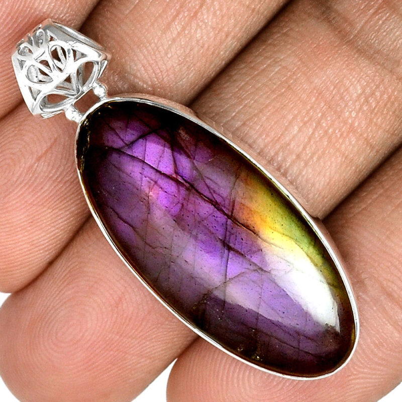 Pendentif Protection Labradorite Violet Tr S Rare Monture Argent