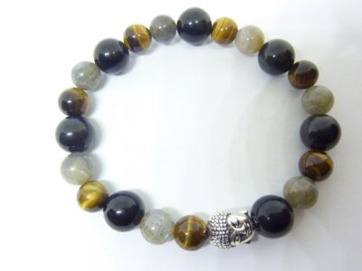 Bracelet protection Oeil de tigre-Labradorite-Obsidienne oeil céleste