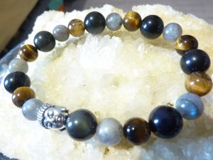 Bracelet protection Oeil de tigre-Labradorite-Obsidienne oeil céleste 