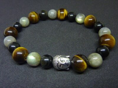 BRACELET PROTECTION BOUDDHA OEIL DE TIGRE LABRADORITE OBSIDIENNE OEIL CELESTE