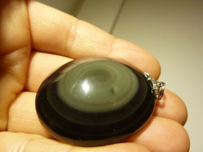 Pendentif protection Obsidiene oeil celeste ref 8784