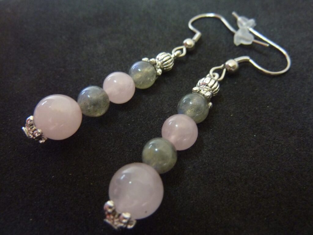 Boucles d'oreilles Labradorite-quartz rose