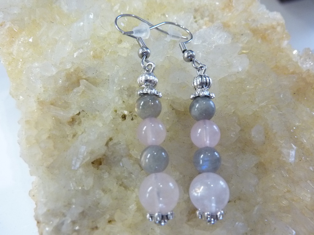 Boucles d'oreilles Labradorite-quartz rose