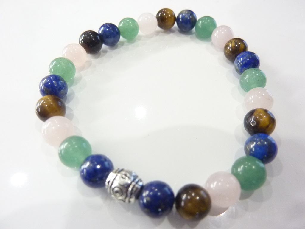 Bracelet Oeil de tigre-aventurine-lapis lazuli-quartz rose