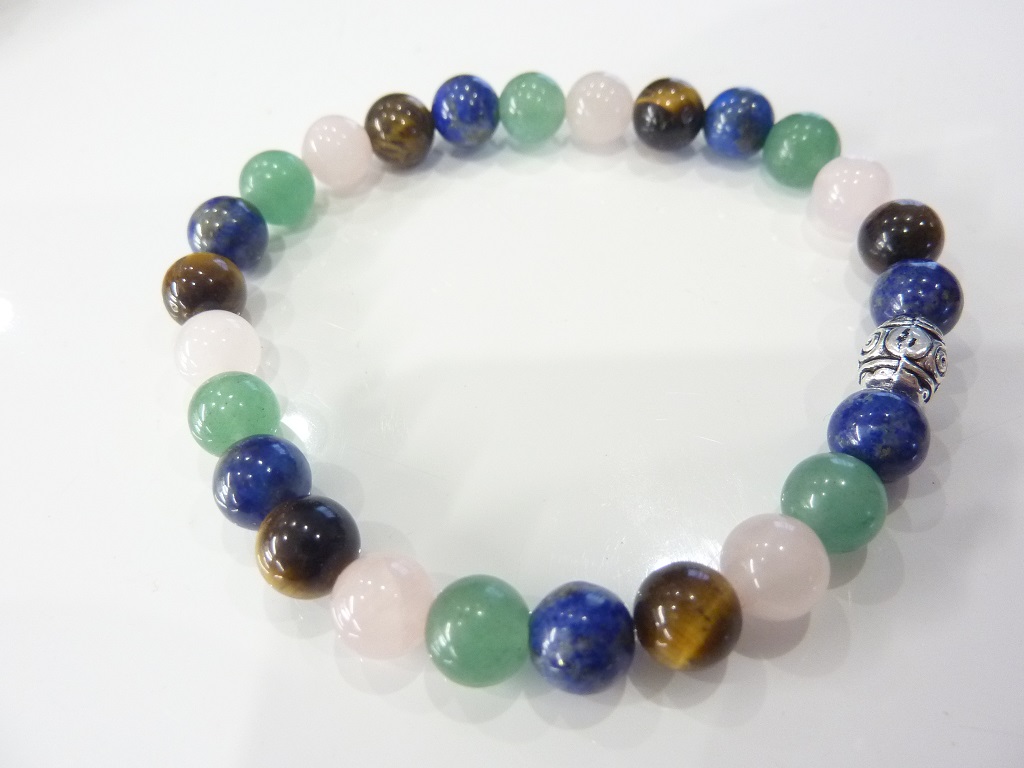 Bracelet Oeil de tigre-aventurine-lapis lazuli-quartz rose