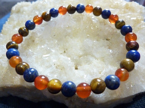 Bracelet lapis lazuli-cornaline-oeil de tigre - Perles rondes 6 mm