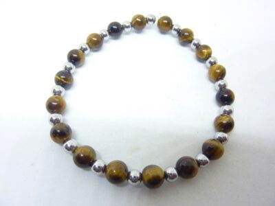 Bracelet Oeil de tigre-Hématite-Perles rondes 6-4 mm