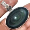 Pendentif protection obsidienne oeil celeste quartz fumé argent 925 ref 2283