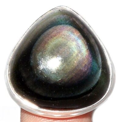 Bague protection obsidienne oeil celeste argent 925 taille 52 3/4 ref 0307