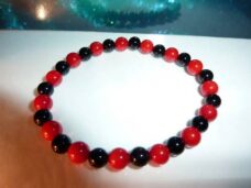 Bracelet corail rouge,tourmaline noire perles rondes 6 mm