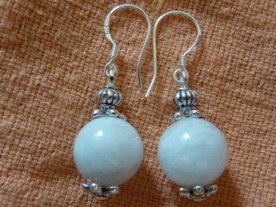 Boucles d'oreilles pierre de lune : perles rondes 12 mm