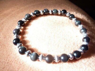 Bracelet Obsidienne oeil céleste – perles rondes de 6 mm