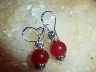 Boucles d'oreilles agate rouge rubis perles rondes 8 mm