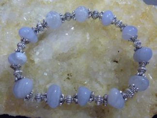 Bracelet Calcedoine Bleue Et Perles En Plaqué Argent