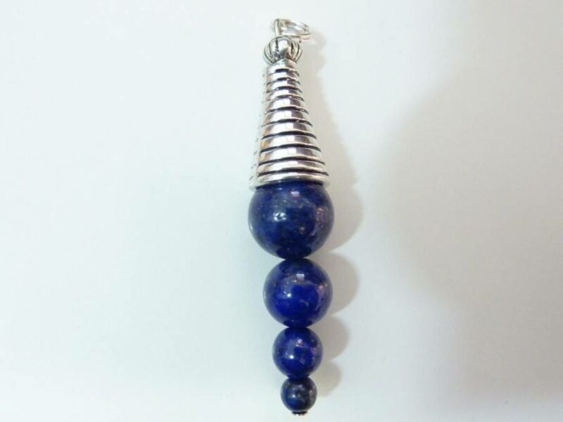 Pendentif lapis lazuli perles 10-8-6-4 mm cone plaqué argent