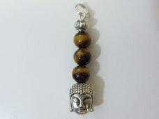 Pendentif protection Bouddha Oeil de tigre perles 6mm longueur 3,6 cm