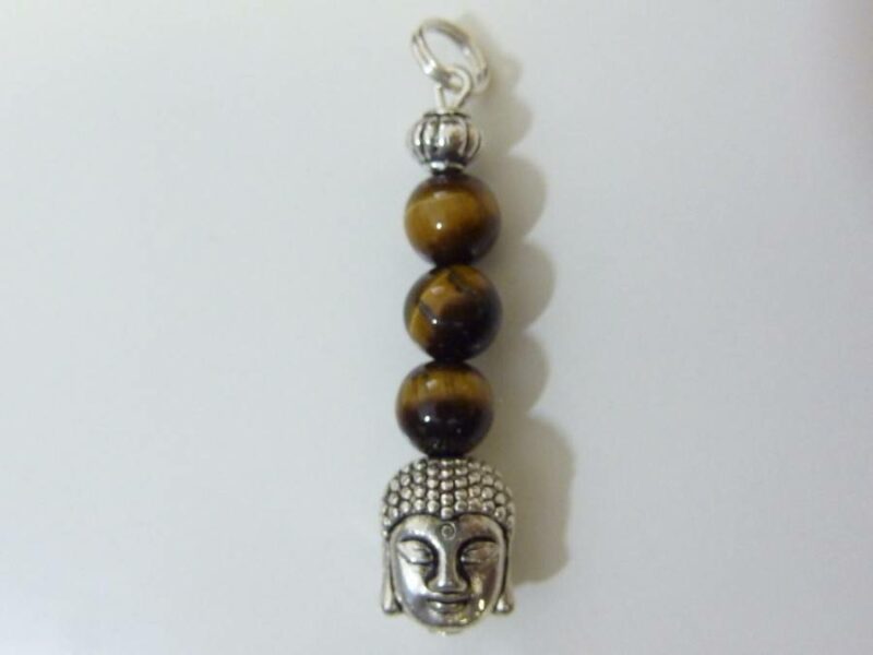 Pendentif protection Bouddha Oeil de tigre perles 6mm longueur 3,6 cm