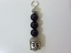 Pendentif protection Bouddha Tourmaline noir perles 6mm longueur 3,6 cm