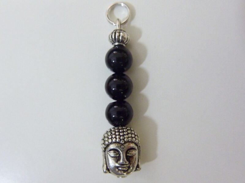 Pendentif protection Bouddha Tourmaline noir perles 6 mm