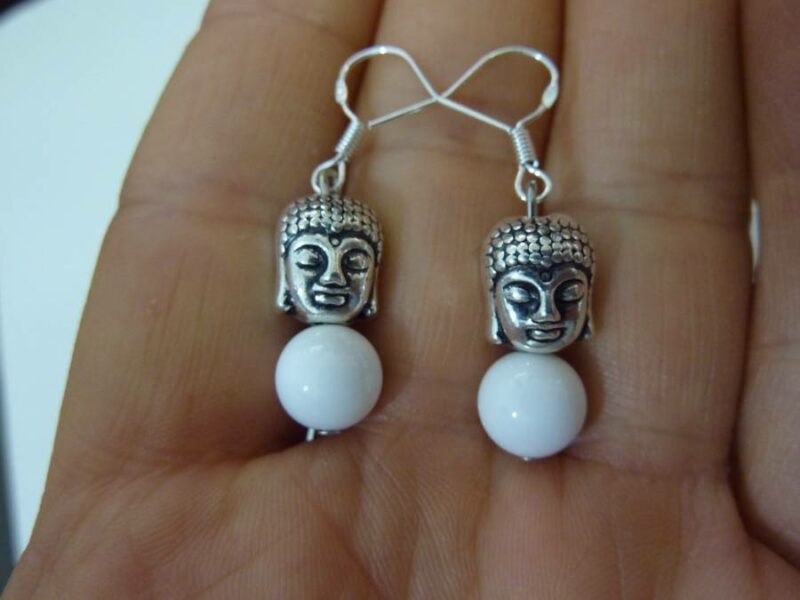 Boucles d'oreilles Bouddha Jade perles 8 mm