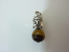 Pendentif protection Bouddha Oeil de tigre perles 10mm longueur 2,7 cm