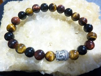 BRACELET PROTECTION BOUDDHA OEIL DE TAUREAU-OEIL DE TIGRE-TOURMALINE NOIRE
