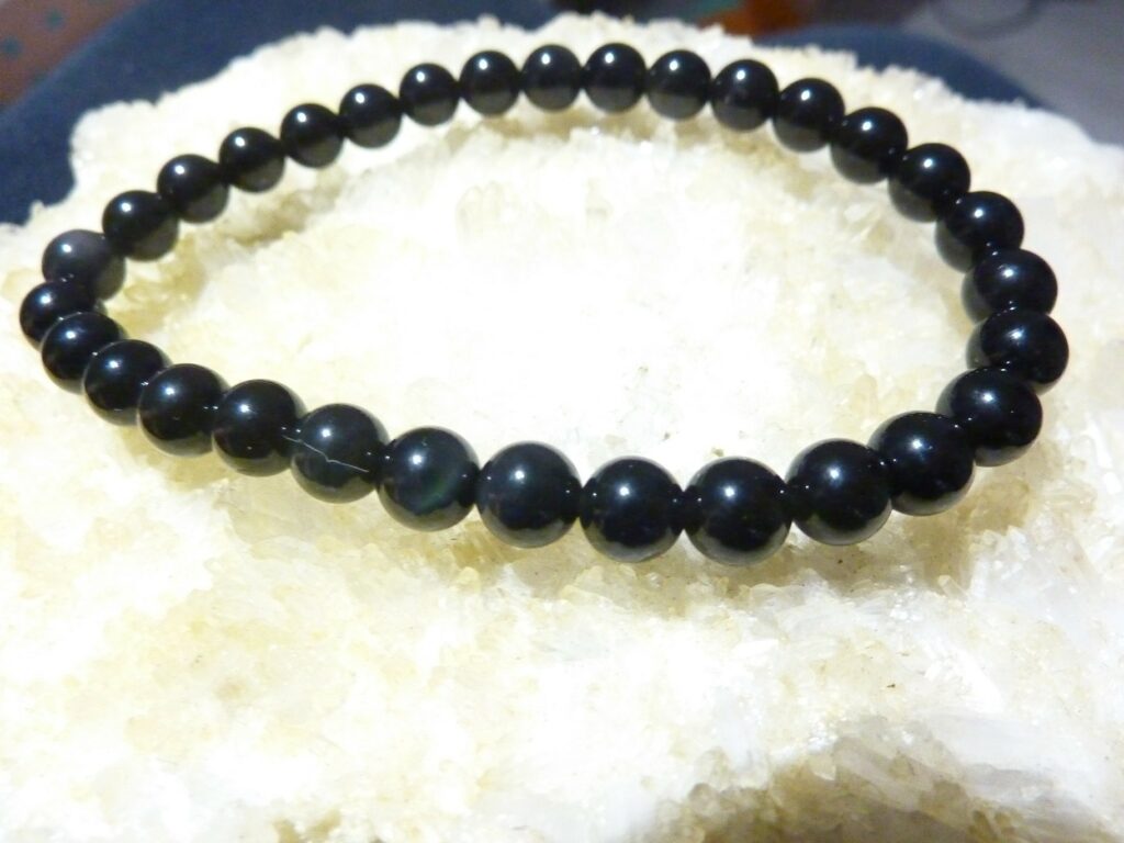 Bracelet Obsidienne oeil céleste – perles rondes de 6 mm