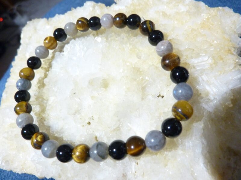 Bracelet Oeil de tigre-Labradorite-Tourmaline noire – Image 5