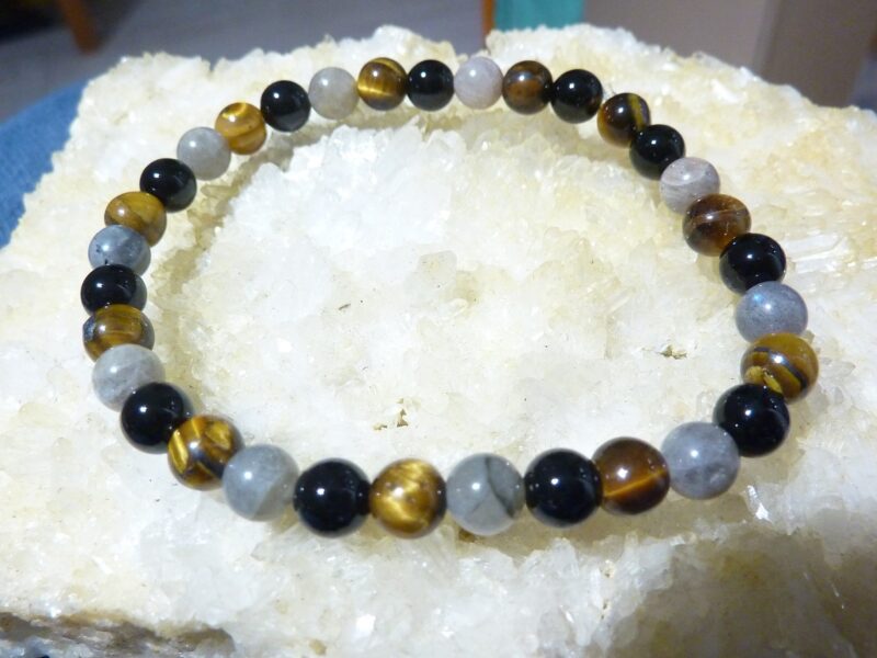 Bracelet Oeil de tigre-Labradorite-Tourmaline noire – Image 3