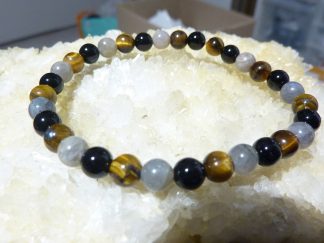 Bracelet Oeil de tigre-Labradorite-Tourmaline noire-perles rondes 6 mm