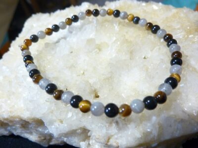 Bracelet Oeil de tigre-Labradorite-Obsidienne oeil celeste - Perles rondes 4 mm