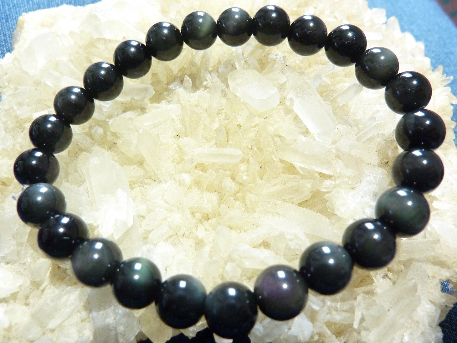 Bracelet en Obsidienne oeil céleste perles 8 mm 