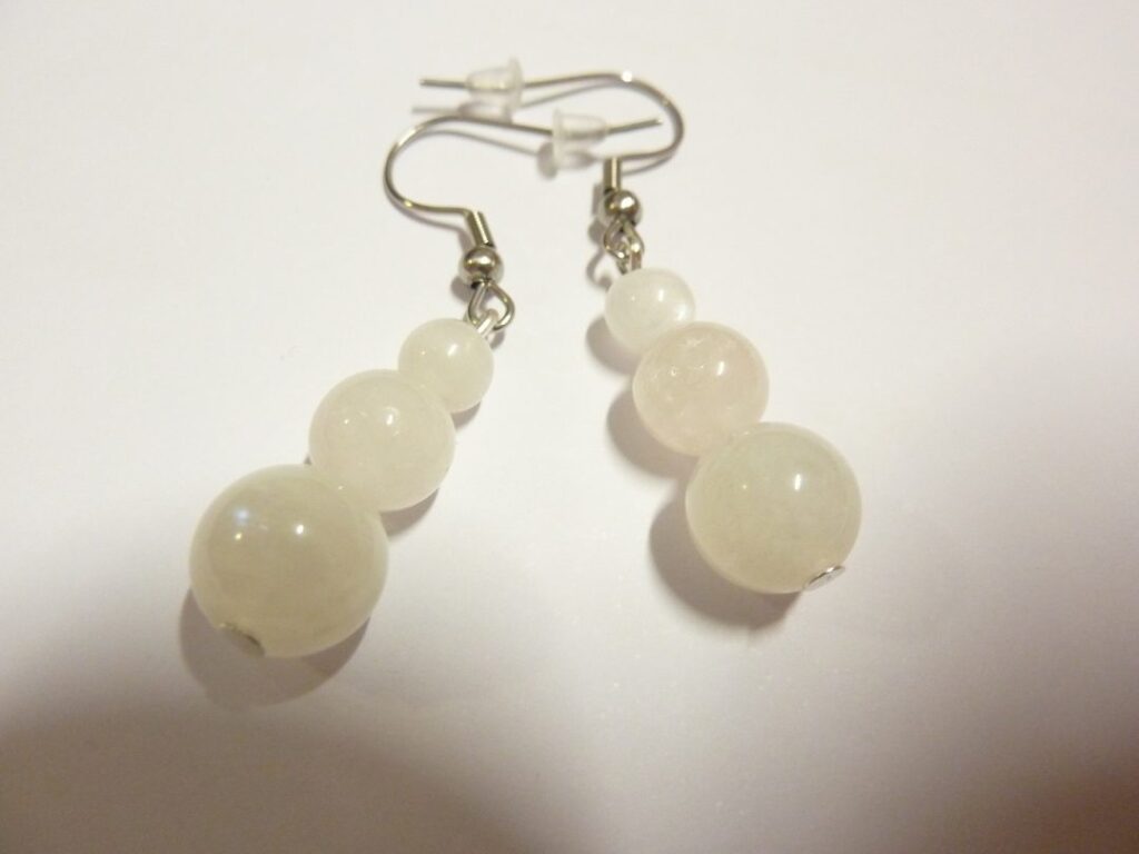 Boucles d'oreilles pierre de lune perles rondes 10-8-6 mm