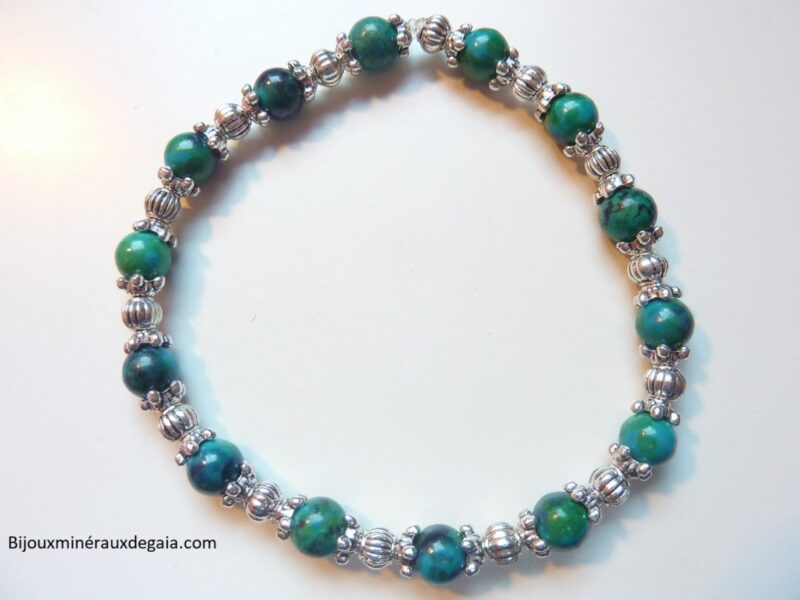 Bracelet azurite chrysocolle perles rondes à 6 mm