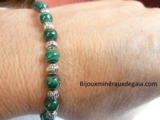 Bracelet malachite : perles rondes 6 mm