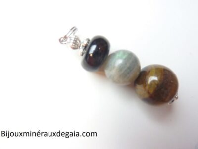 Pendentif oeil de tigre-labradorite-tourmaline noire