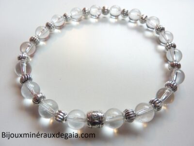 Bracelet quartz cristal de roche perles rondes 6mm argent plaqué