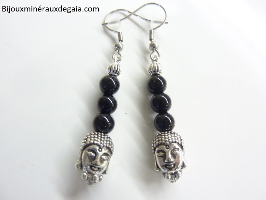 Boucles d’oreilles Tourmaline noir – Bouddha