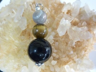 Pendentif oeil de tigre-labradorite-obsidienne oeil céleste