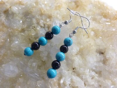 Boucles d'oreilles turquoise-tourmaline noir