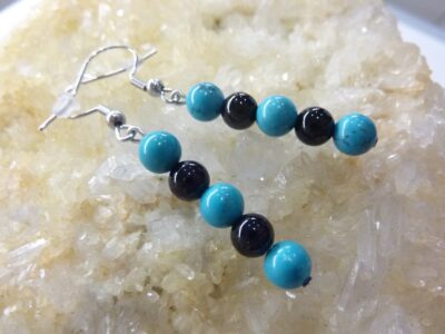 Boucles d'oreilles turquoise-tourmaline noir