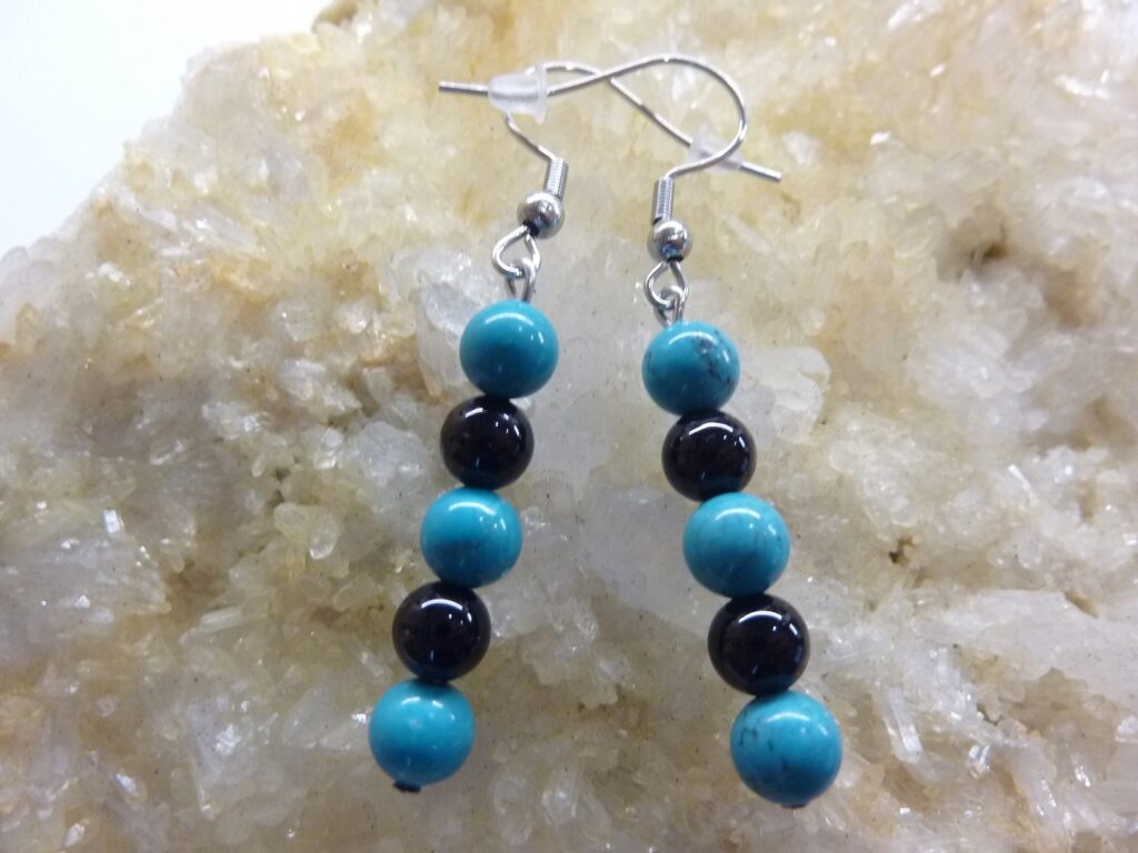 Boucles d’oreilles turquoise-tourmaline noir