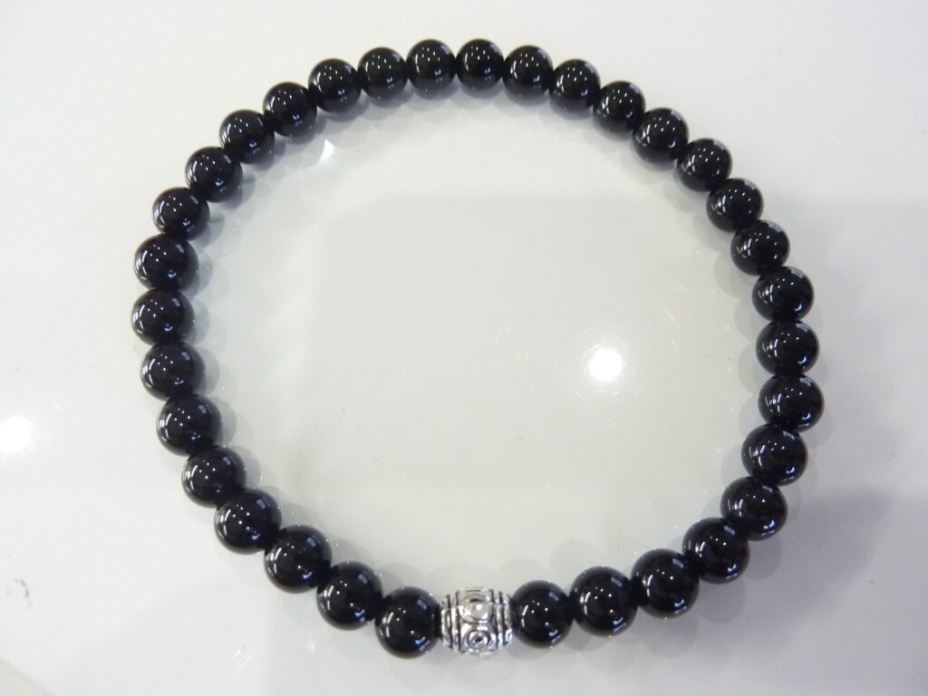 Bracelet tourmaline noire perles rondes 6 mm
