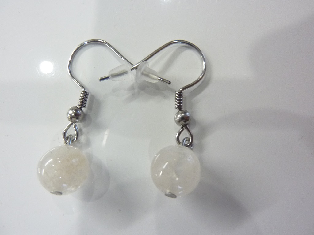 Boucles d'oreilles pierre de lune - perles rondes 8 mm