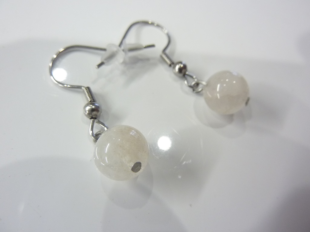 Boucles d'oreilles pierre de lune - perles rondes 8 mm