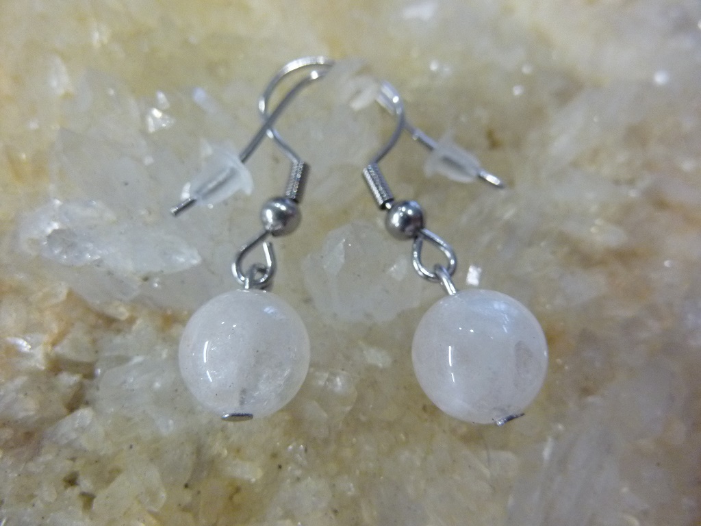 Boucles d'oreilles pierre de lune - perles rondes 8 mm
