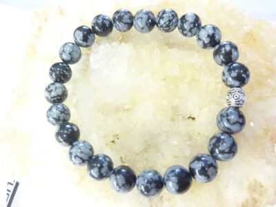 Bracelet Obsidienne neige perles rondes de 8mm