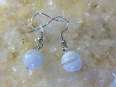 Boucles d'oreilles en pierre naturelle en calcédoine bleue perles rondes 10mm