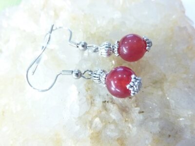 Boucles d'oreilles agate rouge rubis perles rondes 8 mm