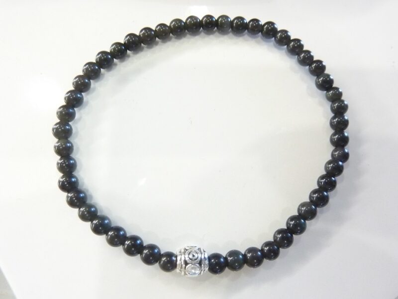 Bracelet Obsidienne oeil celeste – perles rondes de 4 mm